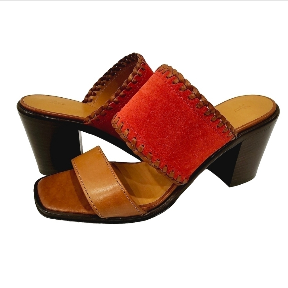 NEW Frye Ashley Mule Sandals Red Brown